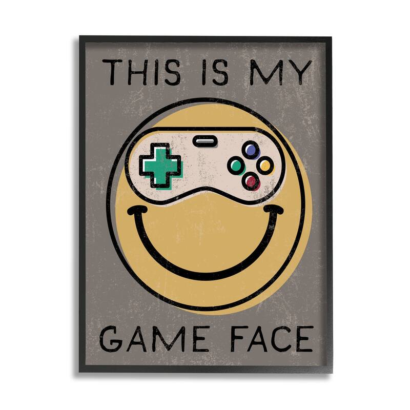 Stupell My Game Face Phrase Yellow Smiley Retro Controller Framed Wall Art - 16 x 20 - Black