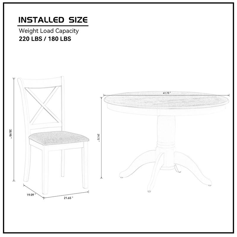 (1 Table with 4 Chairs)Wooden Dining Table Set for 4 Persons, Modern Design Round Kitchen Table with Curved Trestle Legs