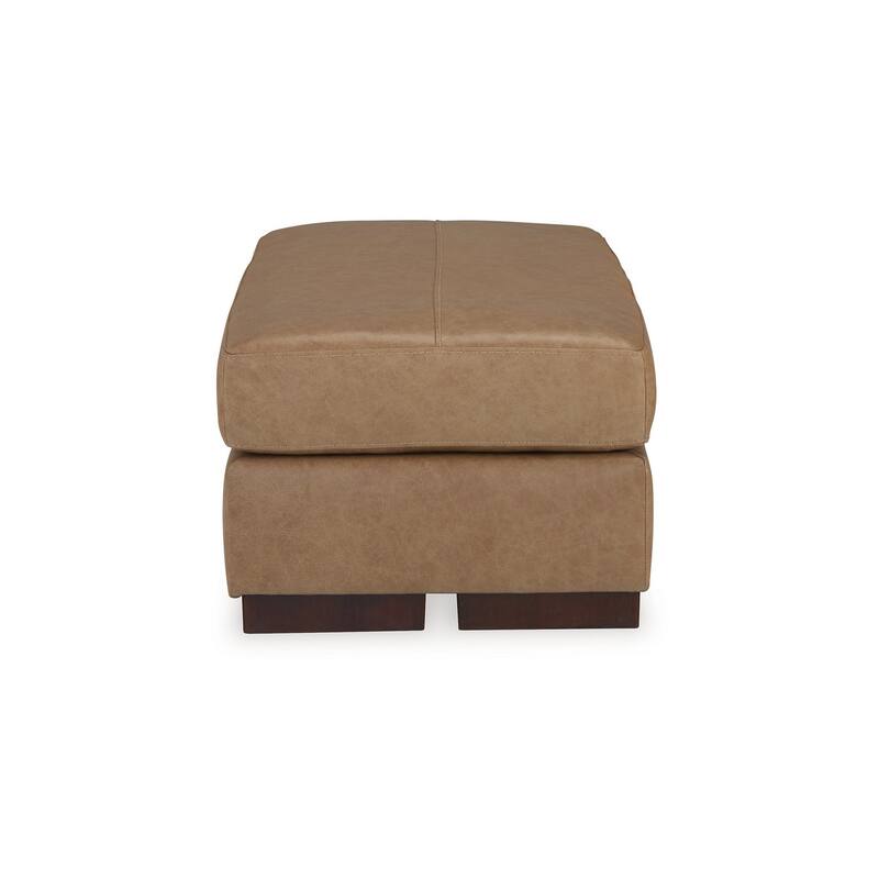 Aida 43 Inch Ottoman, Oversized Attached Cushion, Plush Brown Leather
