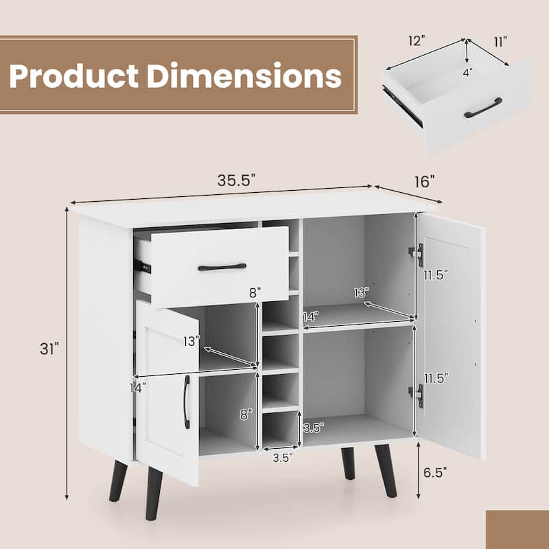 Costway 2-Door Wine Bar Cabinet Kitchen Sideboard Buffet with Drawer & - See Details