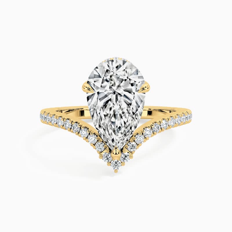 Auriya 14kt Yellow Gold Lab Grown Pear Chevron Diamond V Double Hidden Halo Engagement Ring (F-G, VS) - 4.5 - 1.25 ct. center