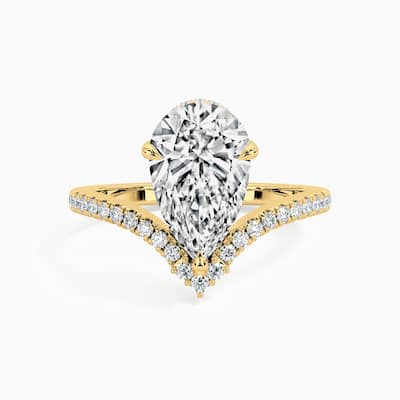 Auriya 14kt Yellow Gold Lab Grown Pear Chevron Diamond V Double Hidden Halo Engagement Ring (F-G, VS)