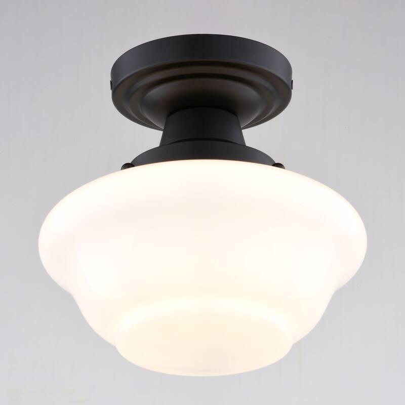 Eastgate 8.75-in W Traditional Semi Flush Mount Ceiling Light White Schoolhouse Glass