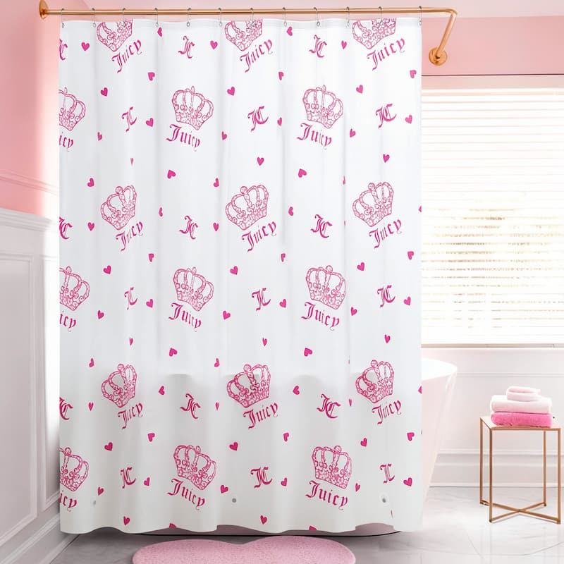 Juicy Couture 1-Piece PEVA Shower Curtain - Frosted White/Pink
