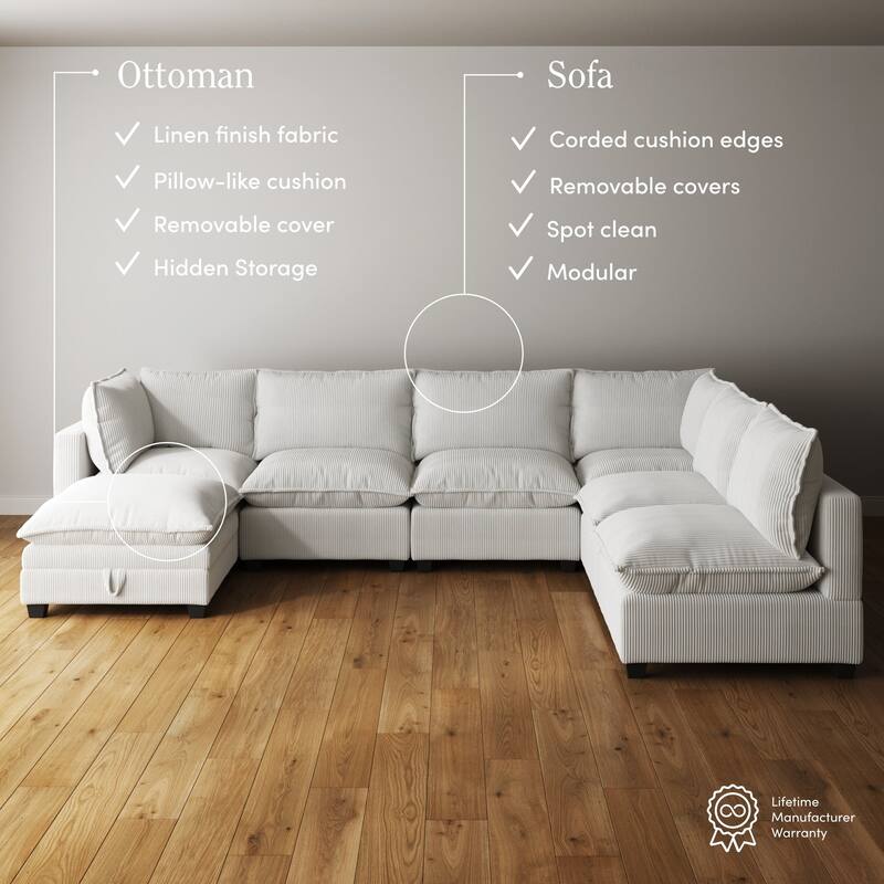 Chelsea Modern Cloud Modular Upholstered Sofa with Deep Seat and Plush Cushions