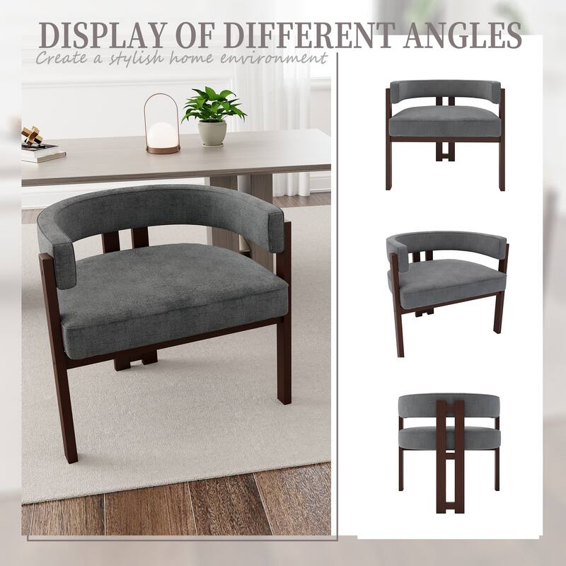Modern Accent Chair, Upholstered Armchair with Open Back, 3 Legs Barrel Dining Chair Comfy Casual Side Chair Set of 2