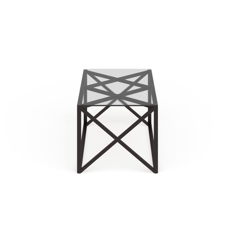 Dixon Geometric X-Base Metal & Glass Coffee Table (Optional Finishes)