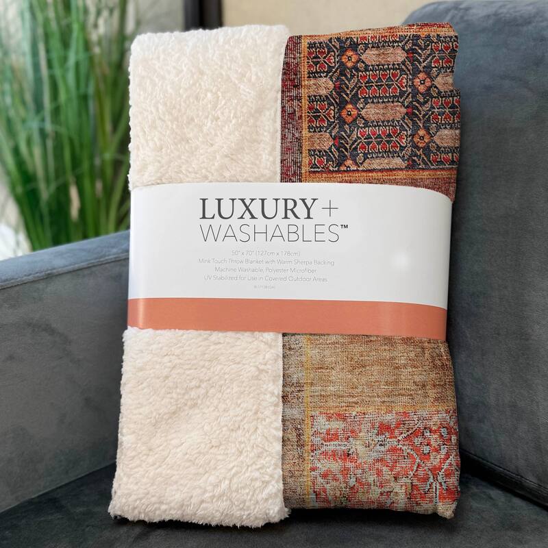 Premium Machine Washable Traditional Patchwork Sherpa Throw Blanket