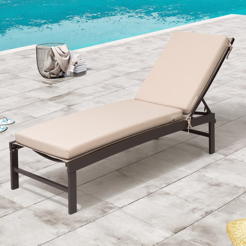 Outdoor Patio Cushioned Lounge Chair Aluminum Adjustable Sun Lounger with Thick Cushion