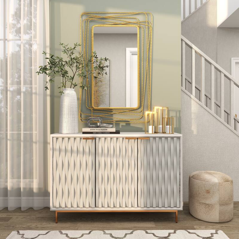 Metal Room Wall Mirror with Thin Metal Rectangle Frame - Gold - Roche River Decor