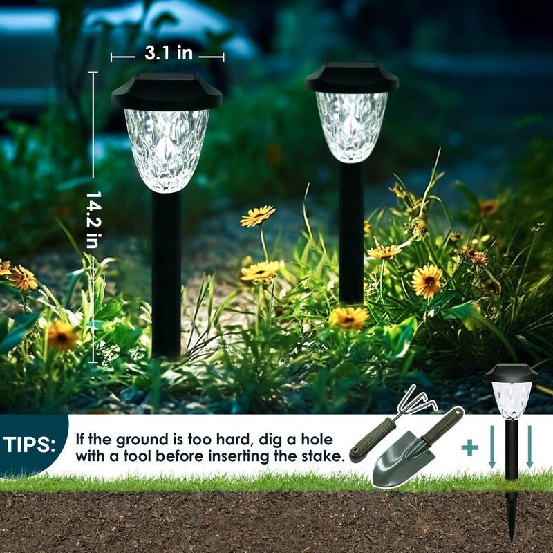 HMDecor 8 Pack Solar Outdoor Lights, Bright Solar Pathway Lights with Great Pattern, Waterproof Auto On/Off Solar Lights
