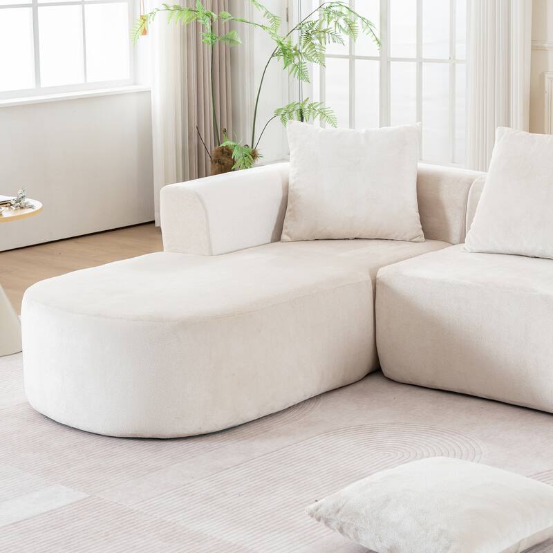 Modular L-Shape Sectional Sofa, Beige Corduroy Fabric, No Assembly, Comfortable Sleeper