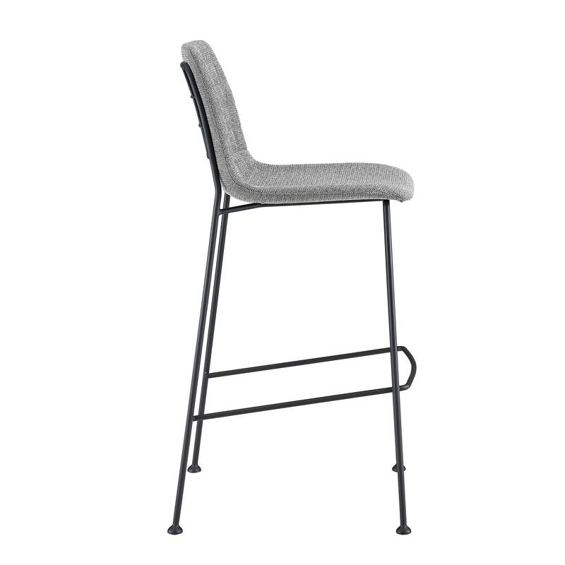 HomeRoots Set of Two 30" Light Gray and Black Fabric and Steel Low Back Bar Height Bar Chairs