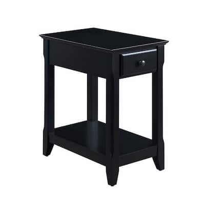 22 in. Black Rectangle Wood End Table with Storage Drawer for Convenience