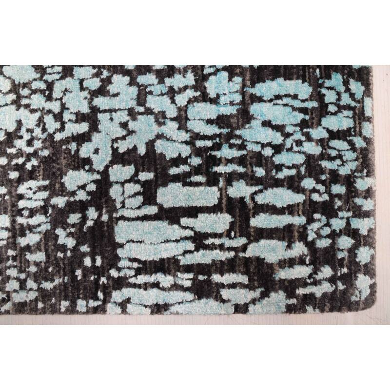 ECARPETGALLERY Hand-knotted Legacy Aqua, Black Silk, Wool Rug - 2'6 x 11'11