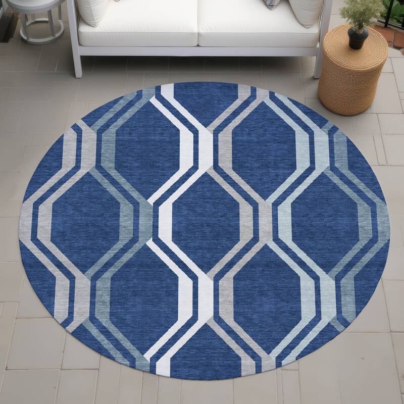 Machine Washable Indoor/ Outdoor Contemporary Dimensions Chantille Rug - Navy - 8' x 8'
