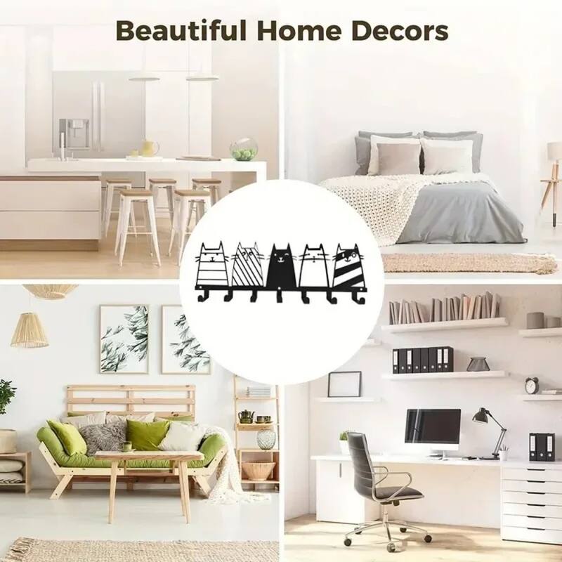 Cute Cat Wall Hooks 7-Hook Key Rack Coat Rack Modern Decor - 13.74" x 4.37"