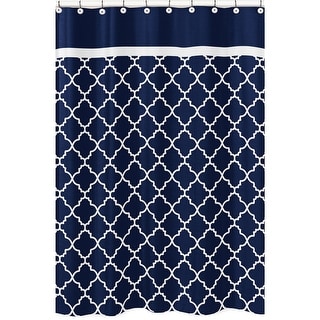 Sweet Jojo Designs Navy Blue and White Modern Trellis Lattice Collection Bathroom Fabric Bath Shower Curtain