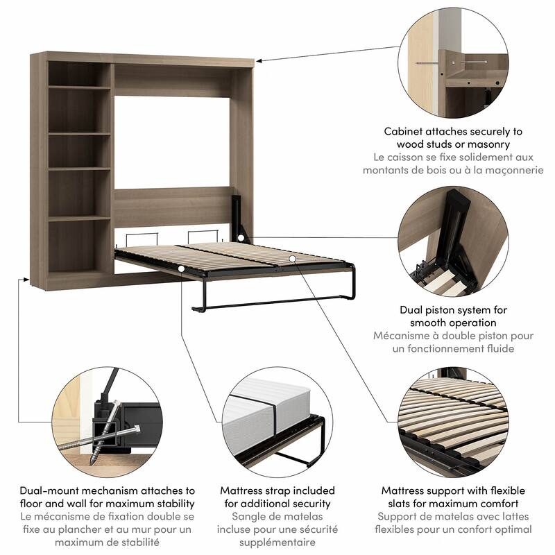 Pur Full Murphy Bed with Shelving Unit (84W) by Bestar
