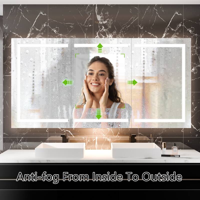 36'' H Recessed or Surface Mounted Bathroom LED Mirror Cabinet With Defogger, Dimmer, 10x magnifying