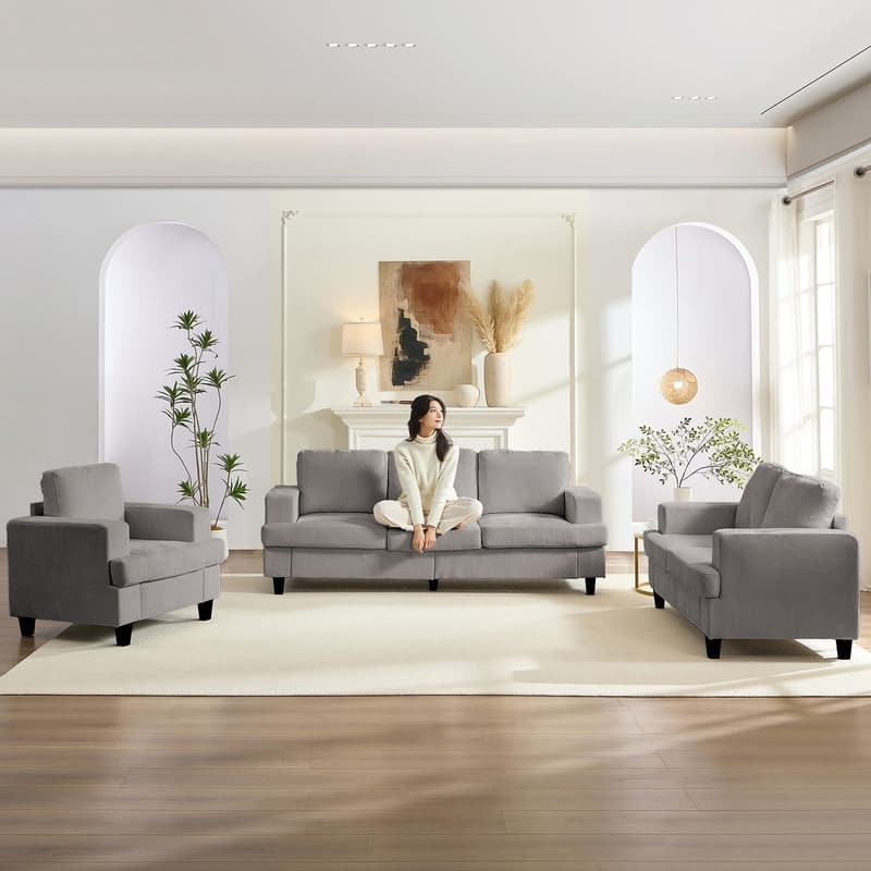 Mixoy Chenille 3 Piece Living Room Sofa Set,3-Seat Sofa/Loveseat/Armchair Sofa Sets,Modular Sectional Couch Furniture Sets