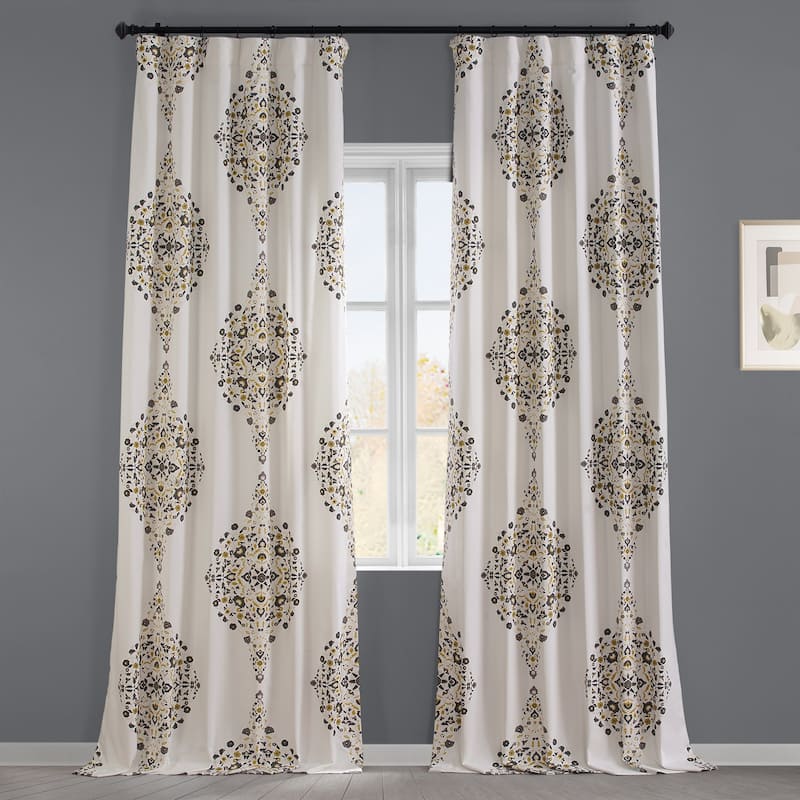 Exclusive Fabrics Kerala Printed Cotton Twill Single Curtain (1 Panel) - 50 X 96 - Kerala Gold