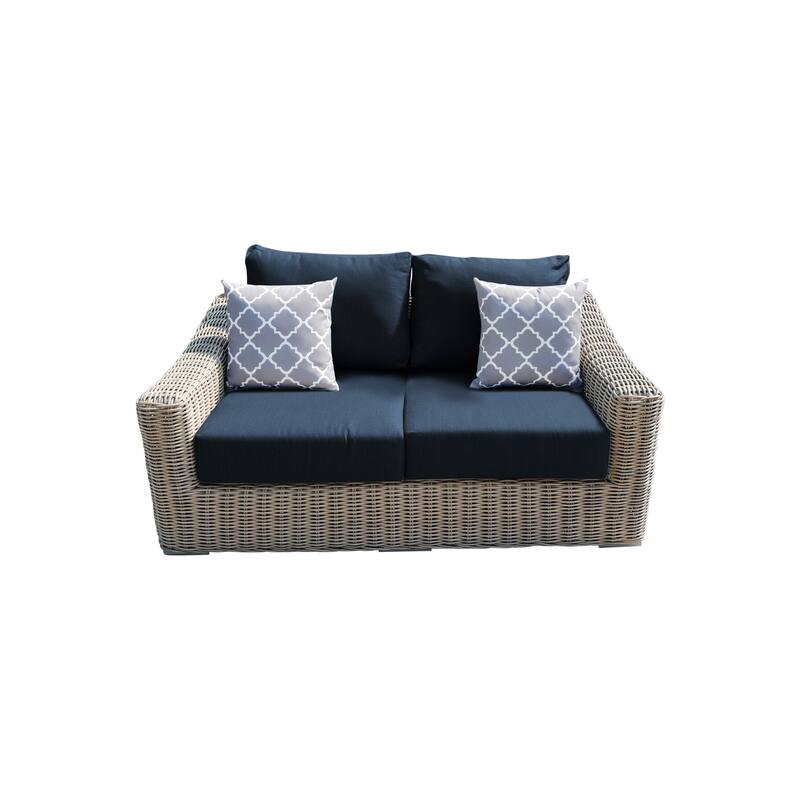 Tulum Two-Tone Dark Beige Aluminum Frame Loveseat with Cushions
