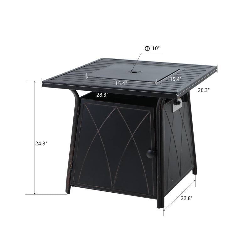 MAISON ARTS 5-Piece Outdoor Dining Set Gas Fire Pit Table & Elegant Cast Iron Pattern Dining Chairs