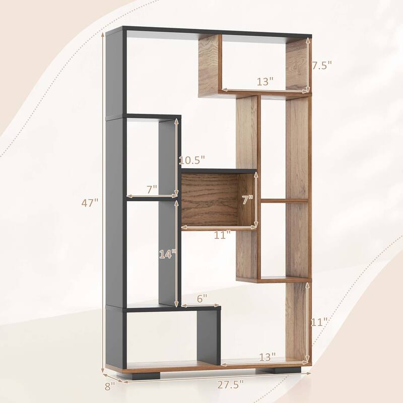 47'' Geometric Bookshelf Tall Bookcase with Multiple Open Shelves