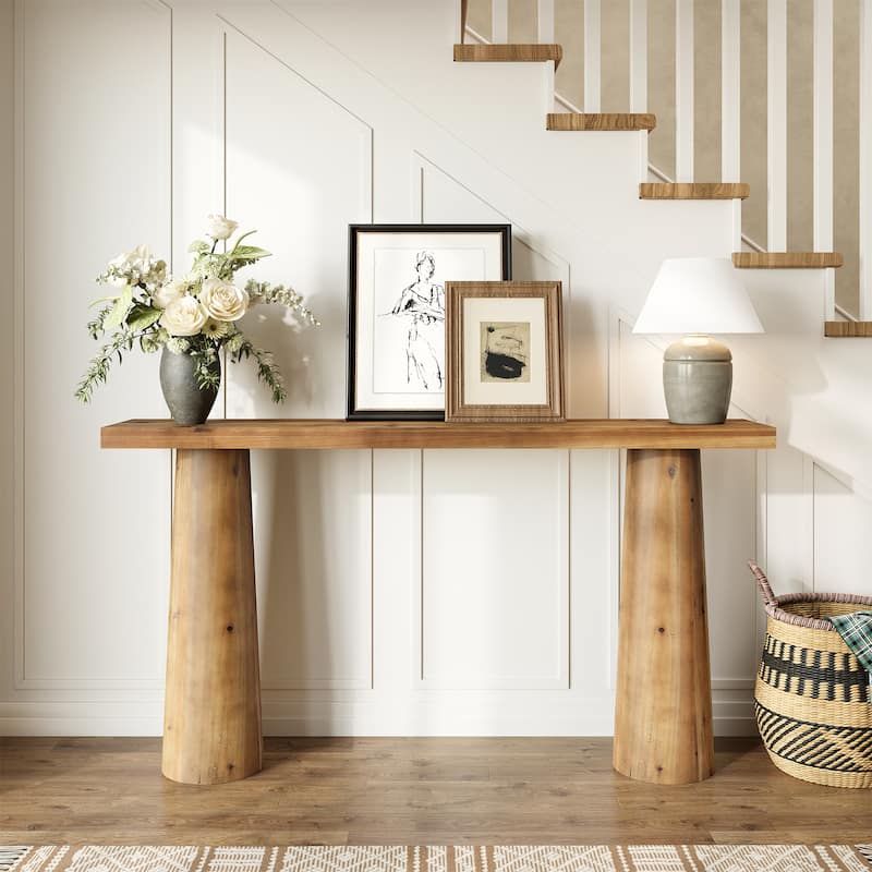 63-Inch Solid Wood Rectangular Console Couch Table for Entryway