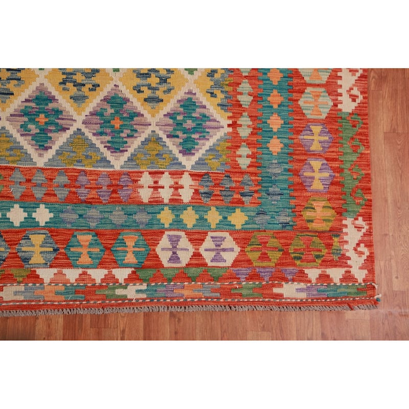 All-Over Trellis Kilim Oriental Large Rug Flatweave Wool Carpet - 10'1"x 16'8"