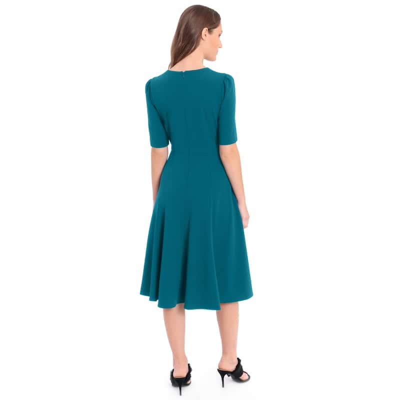 Donna Morgan Stretch Crepe V-Neck Fit and Flare Dress