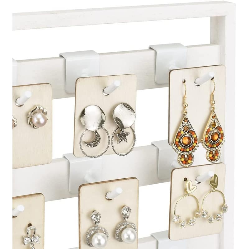Wooden Jewelry Display Rack with 20 White Hooks