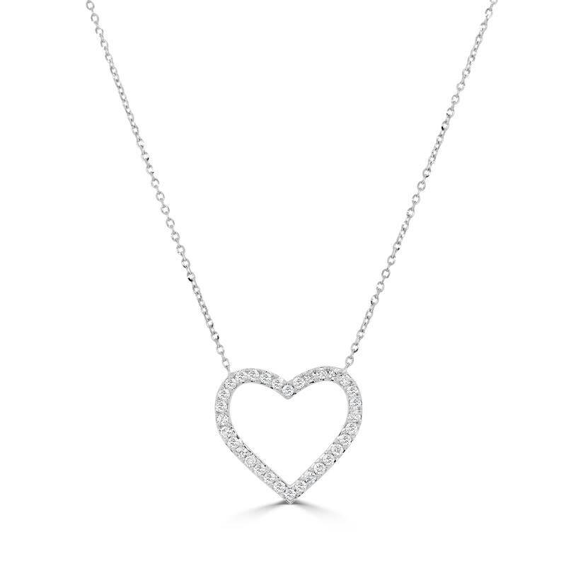 Joelle Collection 14K Gold Diamond Open Heart Necklace 0.75" Inch Drop - White