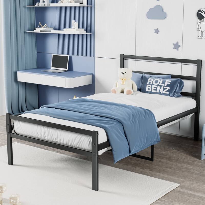 Metal Platform Bed frame with Headboard, Sturdy Metal Frame
