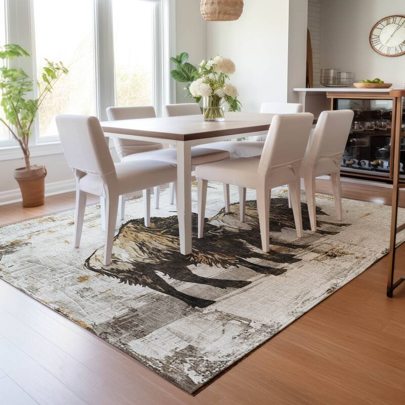 Machine Washable Indoor/ Outdoor Modern Buffalo Chantille Rug