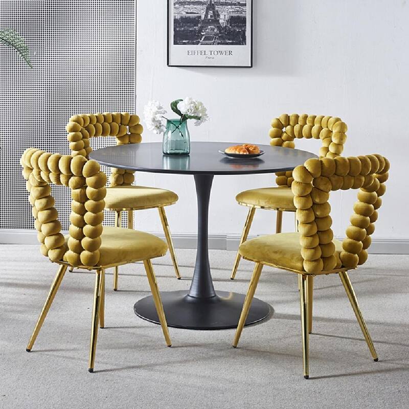 Modern Chair Set (2) with Golden Iron Tube Legs