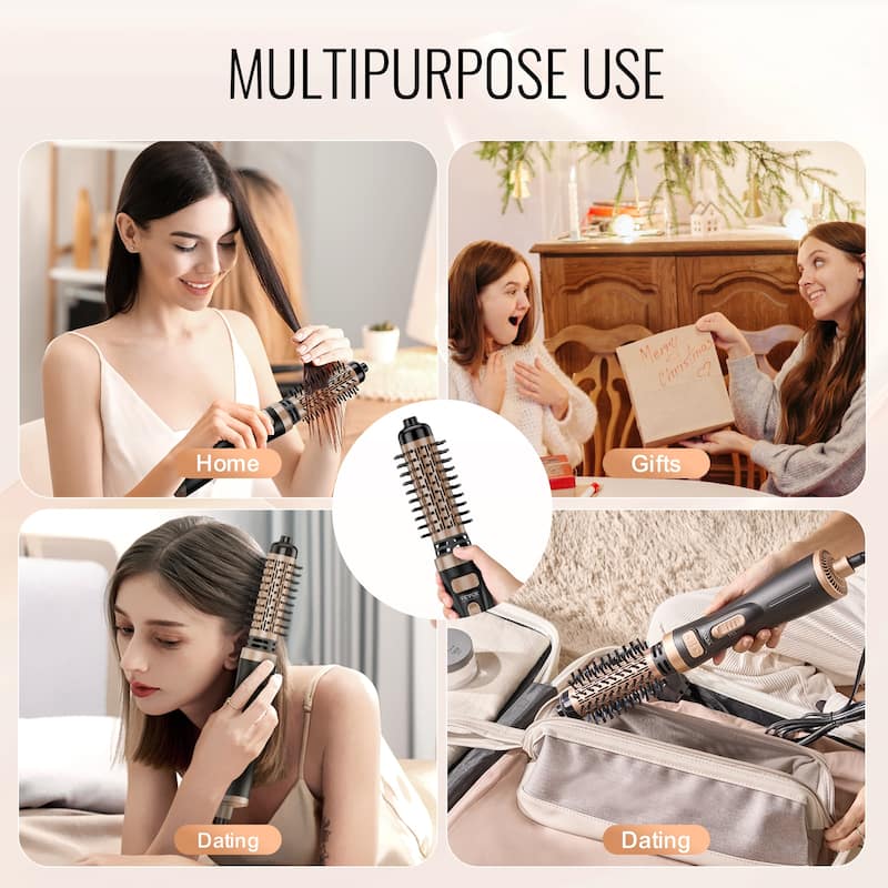 VEVOR Rotating Hair Dryer Brush, Ionic Hot Air Styling Brush with 3-Temp Blow Dryer Brush for Fast Drying Straightening Curling