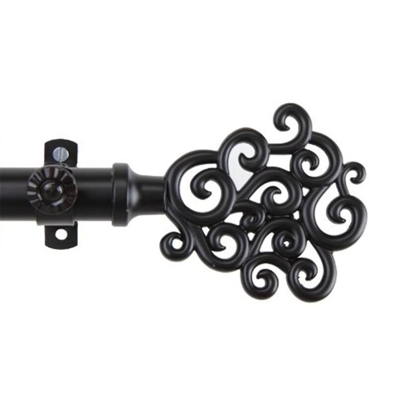 Black Curtain Rod - 28 to 48 Inch Adjustable Metal Rod with Finials - Wall Mounted Window Treatment Hardware