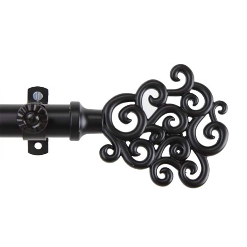 Black Curtain Rod - 28 to 48 Inch Adjustable Metal Rod with Finials - Wall Mounted Window Treatment Hardware