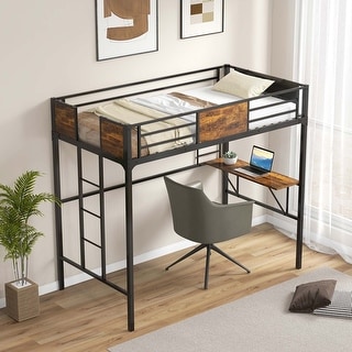 Costway Twin Size Loft Bed with Desk & Shelf Safety Guardrail & Ladder