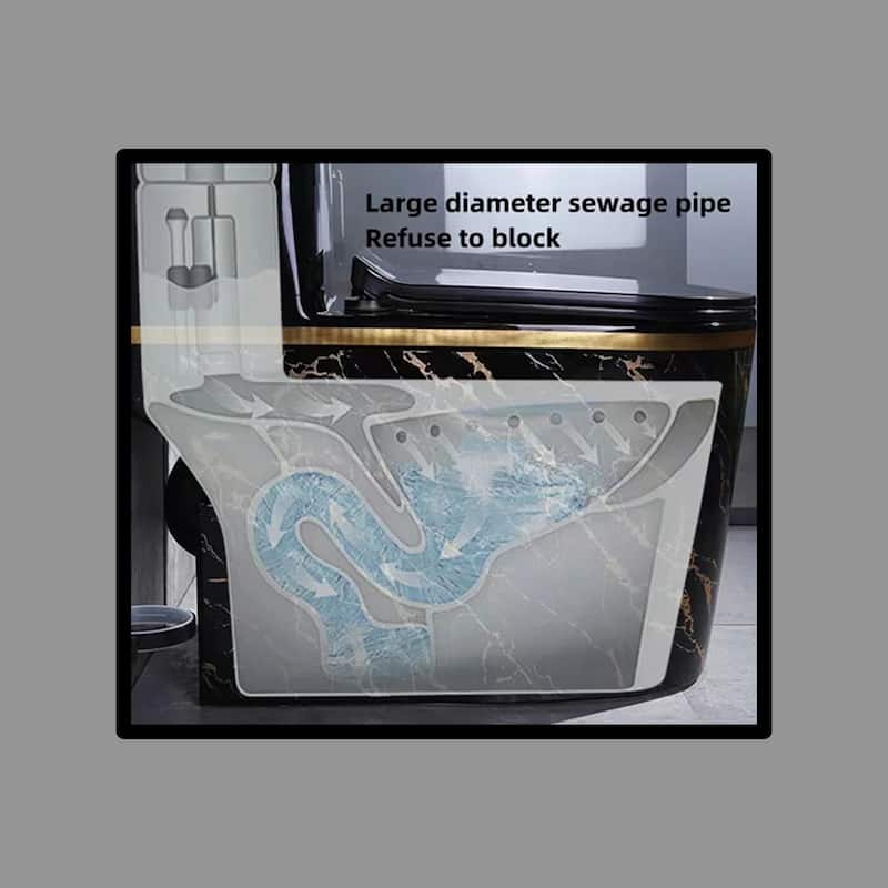 Black Large Pipe Ceramic One Piece Toilet with Seat