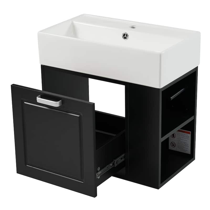 21.8" Floating Bathroom Vanity Cabinet with Ceramic Sink & Toilet Paper Holder for Small Space