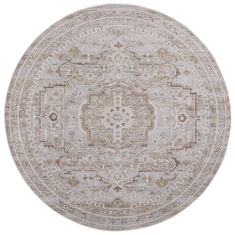 SAFAVIEH Miranda Haide Traditional Rug - 6'6" Round - Beige/Grey Ivory