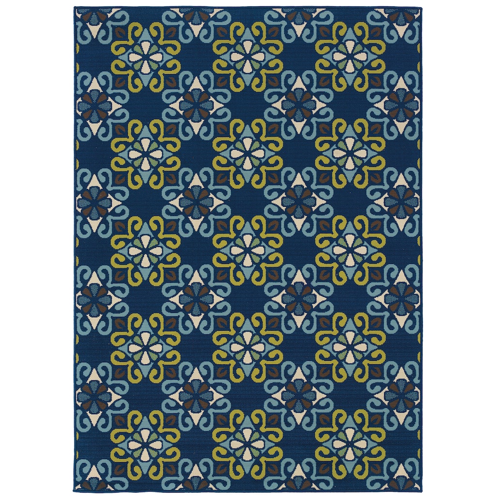 Carter Blue Floral Outdoor Casual Area Rug