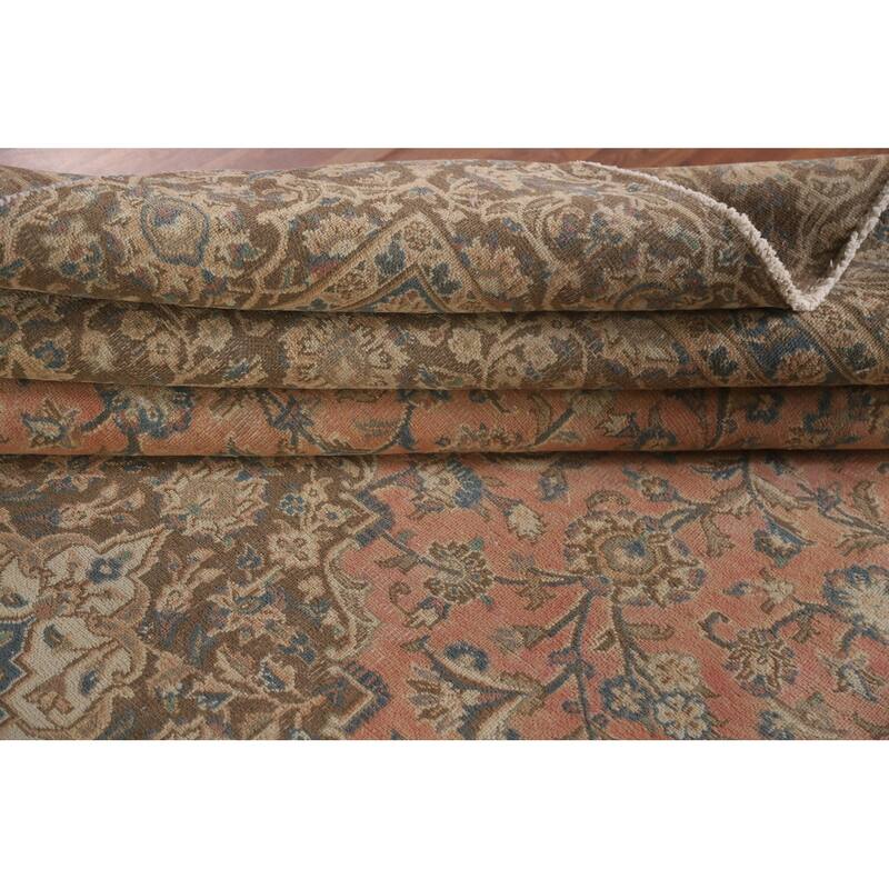 Hand Knotted Oriental 100% Wool Carpet Traditional Floral Pink Mashad Area Rug - 11' 8'' X 8' 4''