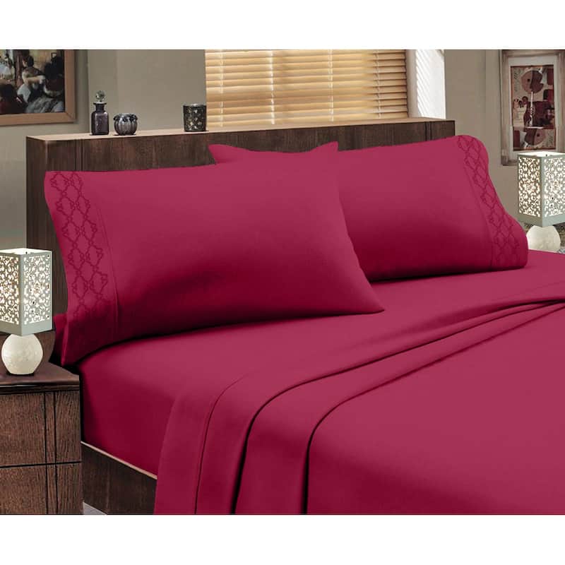 Home Sweet Home Dream Greek Key Embossed Bed Sheet Set - Burgundy - Queen