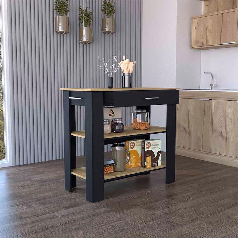 Kitchen Island 40 Inches Dozza,Storage Island with Two Shelves