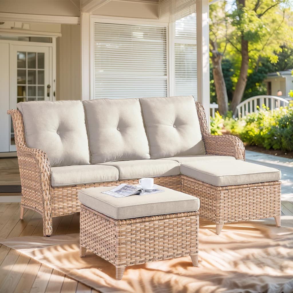 Outdoor 3-Piece Sofa with Ottomans Yellow-Beige - Yellow