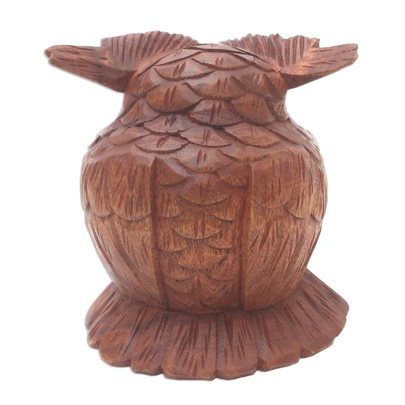 Novica Handmade Clever Owl Wood Statuette